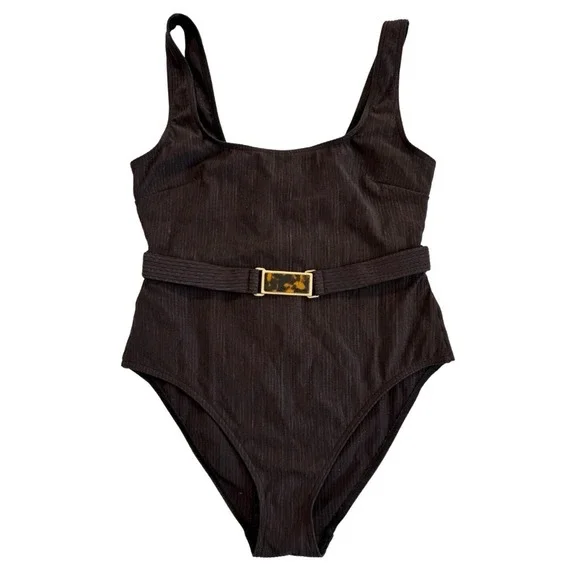 Zimmerman NWT 3 Large Laurel Ribbed Belted One-Piece Swimsuit Chocolate Brown - Picture 3 of 11